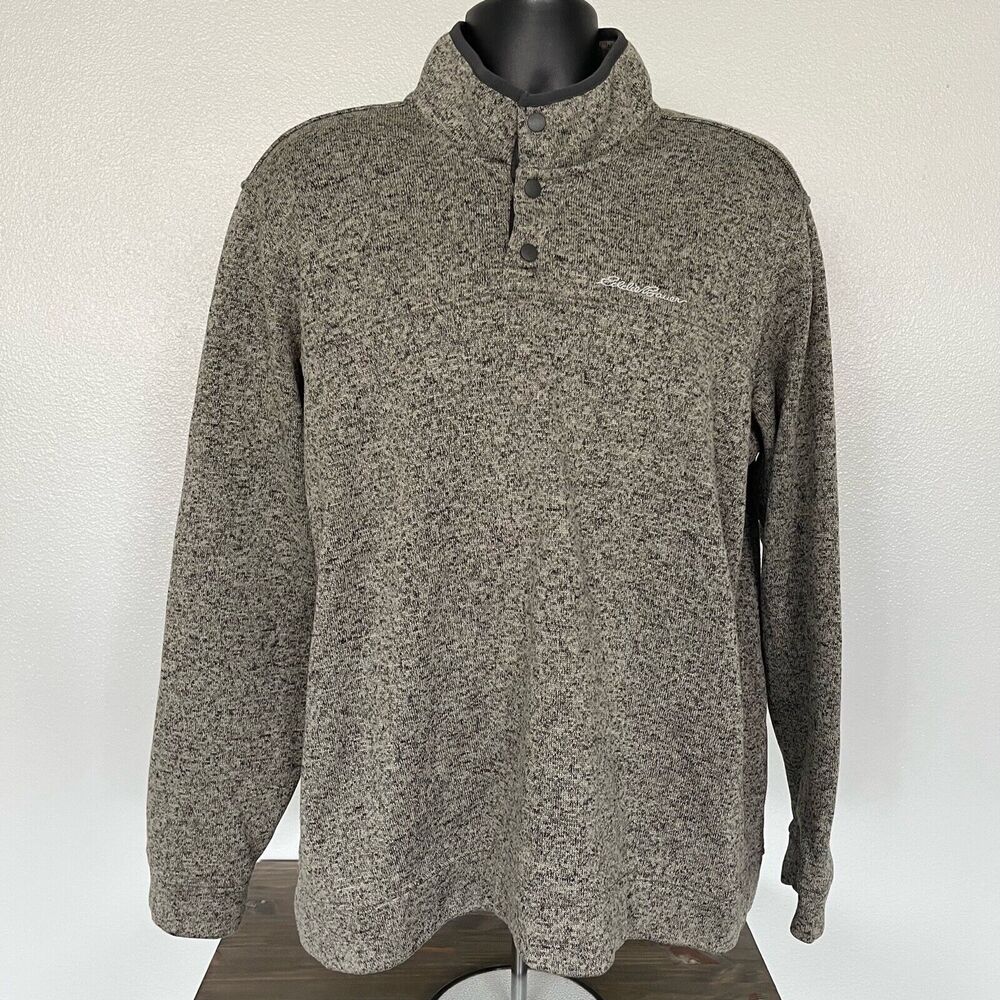 Eddie Bauer Fleece Mens XXL Radiator 1/4 Snap Mock Pullover Sweater Grey